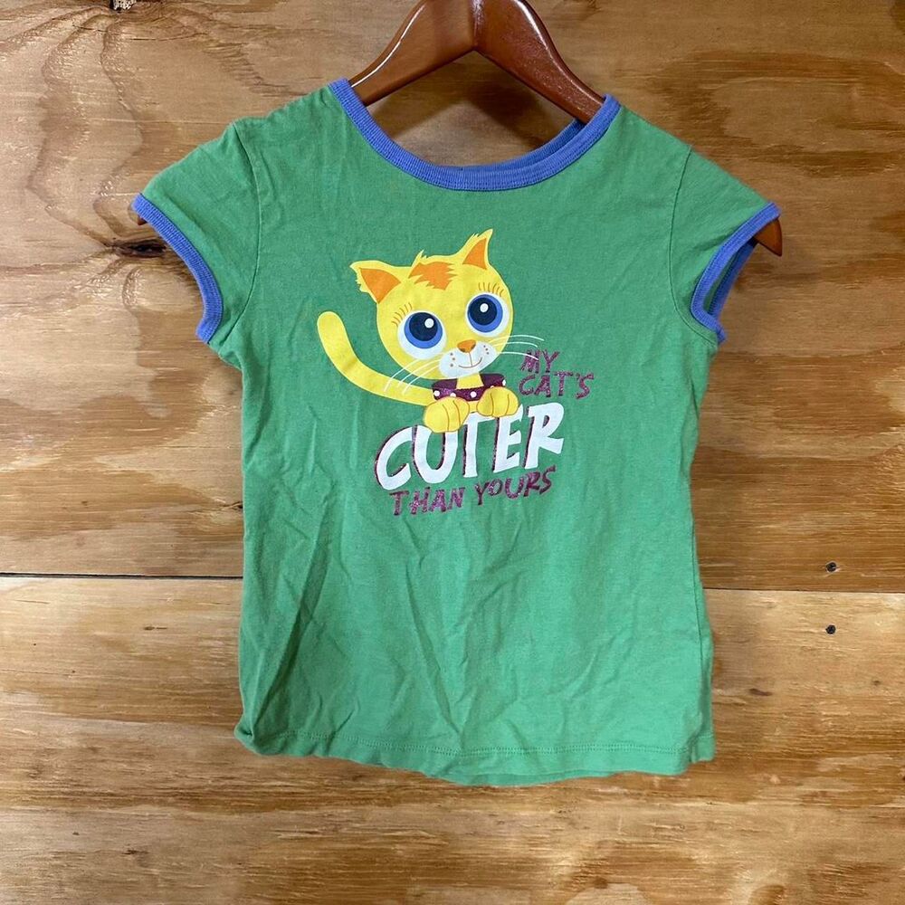 Y2K My Cats Cuter Than Yours Ringer Baby Tee Purple Green Size Youth Medium